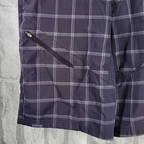 Zoic MTB Shorts Cargo Belted Stretch Waist Black Plaid Mens Medium Baggy Loose - Picture 5 of 9